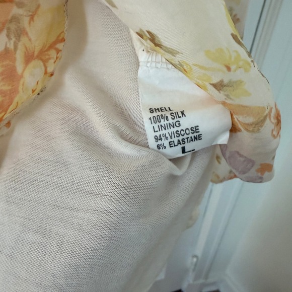 Giusy Silk Floral Lined Sleeveless V-Neck Flowy Top Orange Yellow Sz L: party - Picture 5 of 7